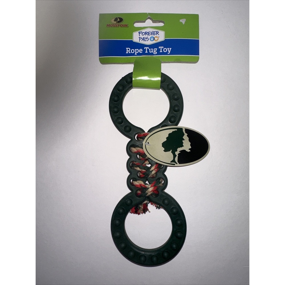 Mossy Oak Forever Pals Dog Rope Tug Toy Double‎ Ring Rubber Green Multi NWT